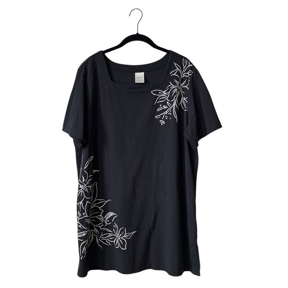 Blair Top Women's Size XL Black White Floral Pullover Short Sleeve Square Neck - Picture 2 of 5